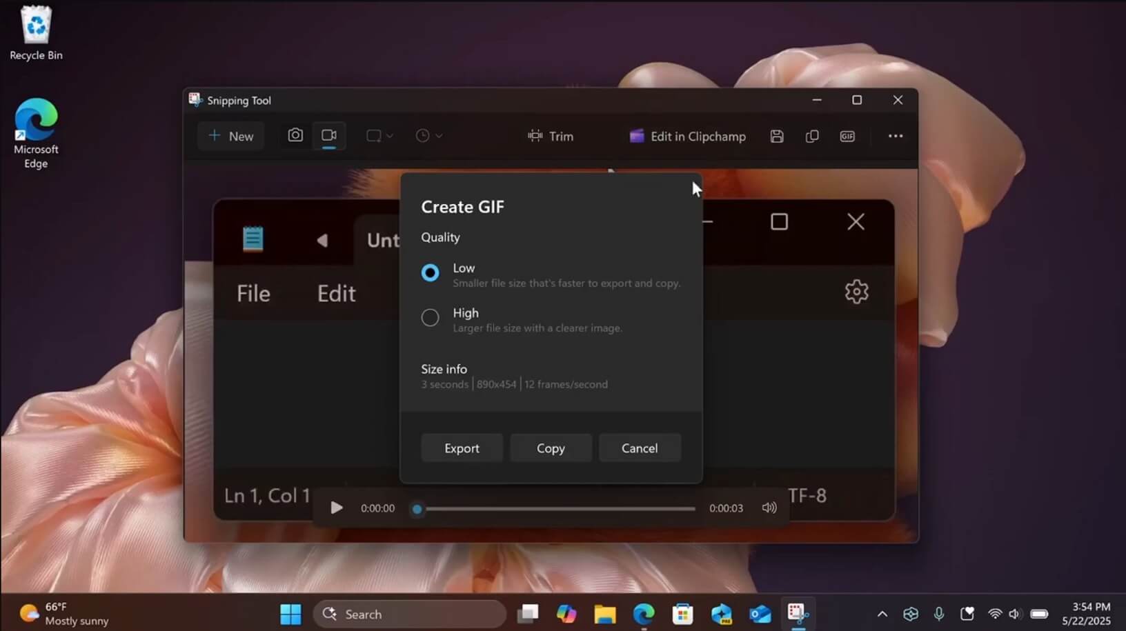 Windows 11测试带有CTRL+G快捷方式内置的“创建GIF”功能