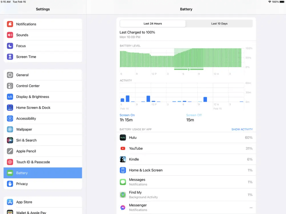 Check your iPad’s battery life
