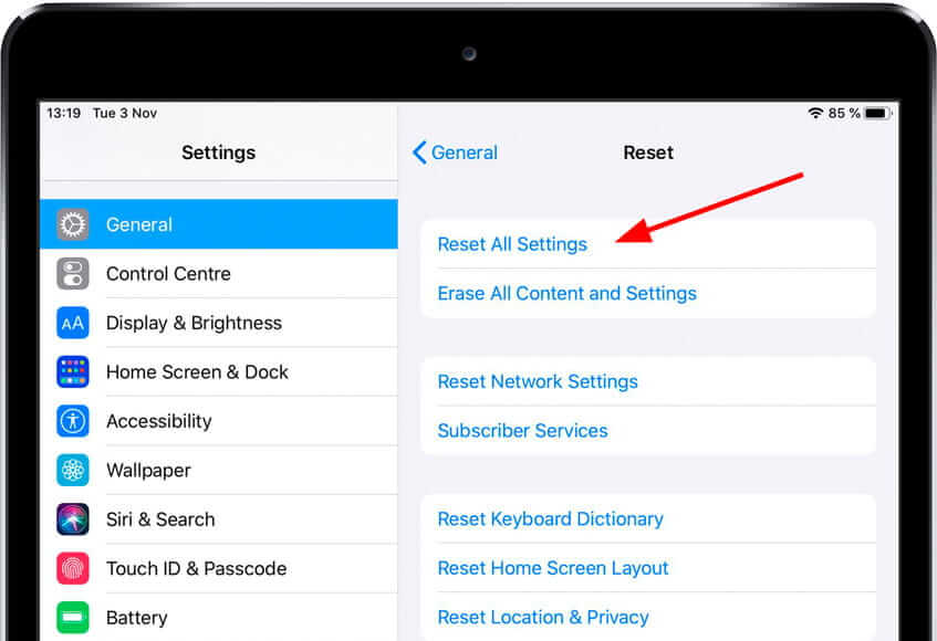 Reset All Settings on your iPad
