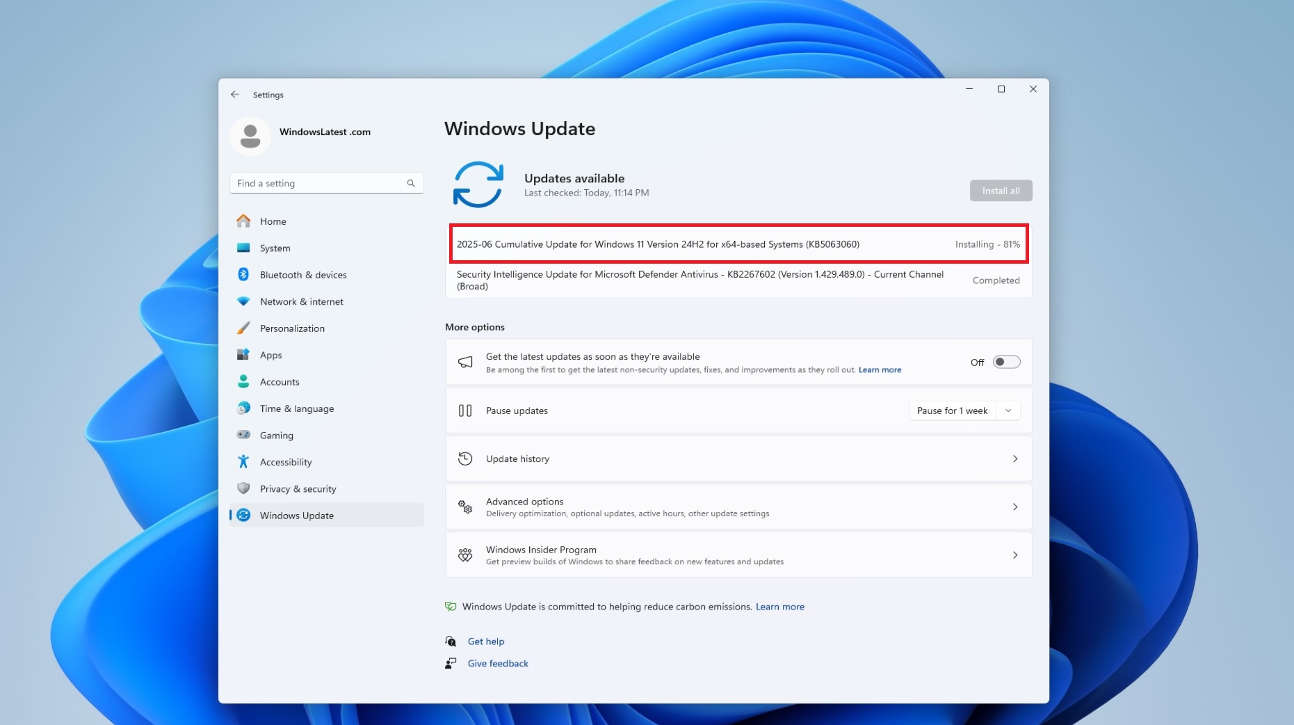 Windows 11 KB5063060問題，某些用戶在Windows 11 24H2上安裝失敗