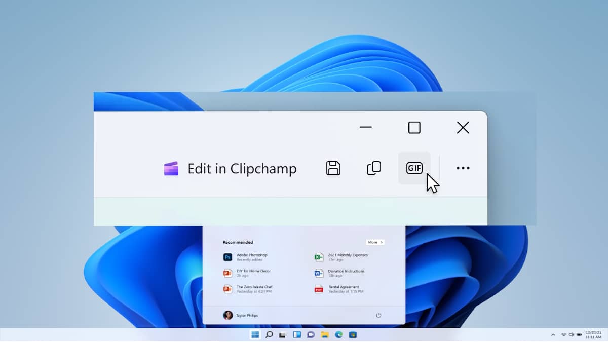 剪切工具添加了Windows 11内部人员的GIF导出