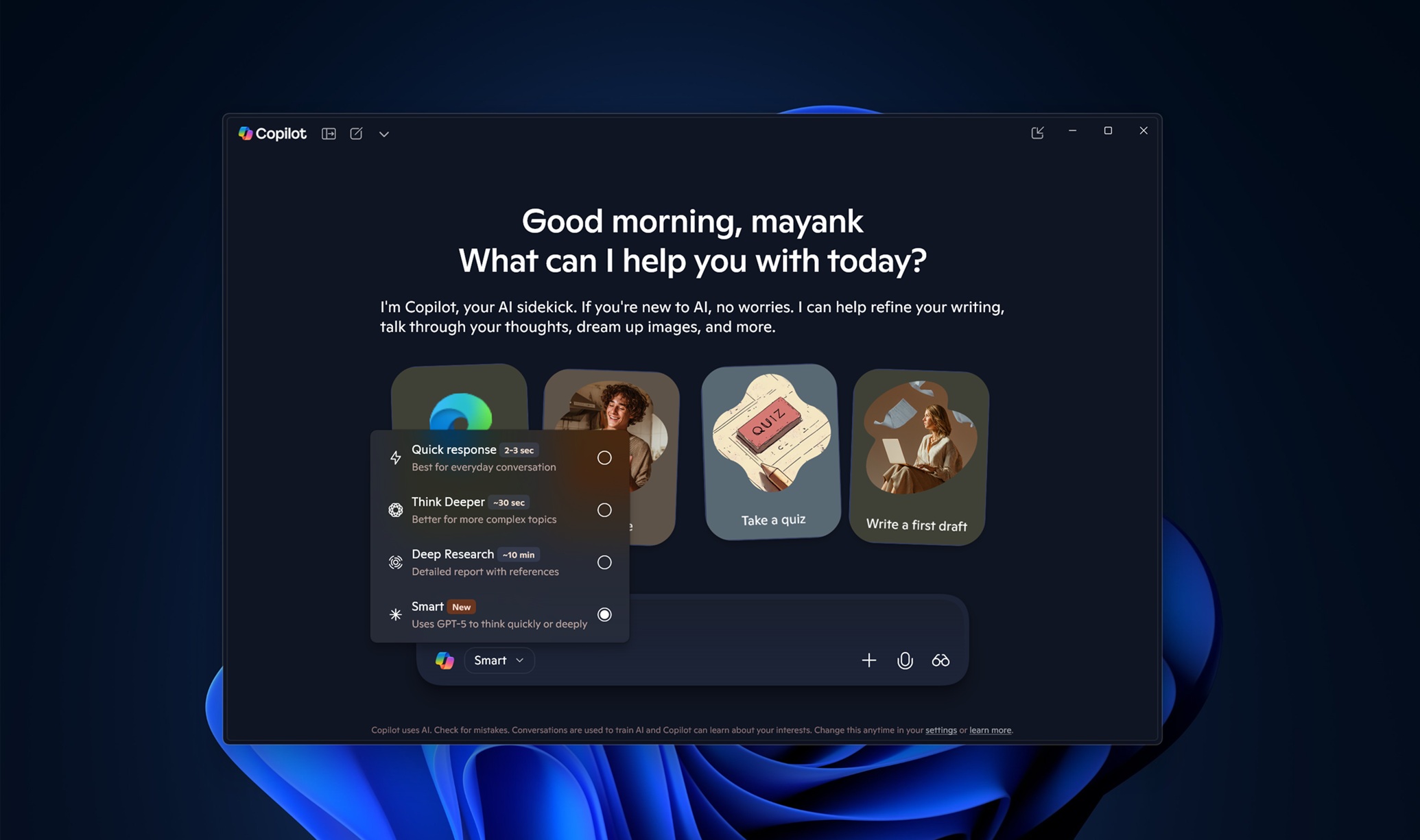 Windows 11 Copilot可以免费访问GPT-5思维，降低的利率限制比ChatGpt免费