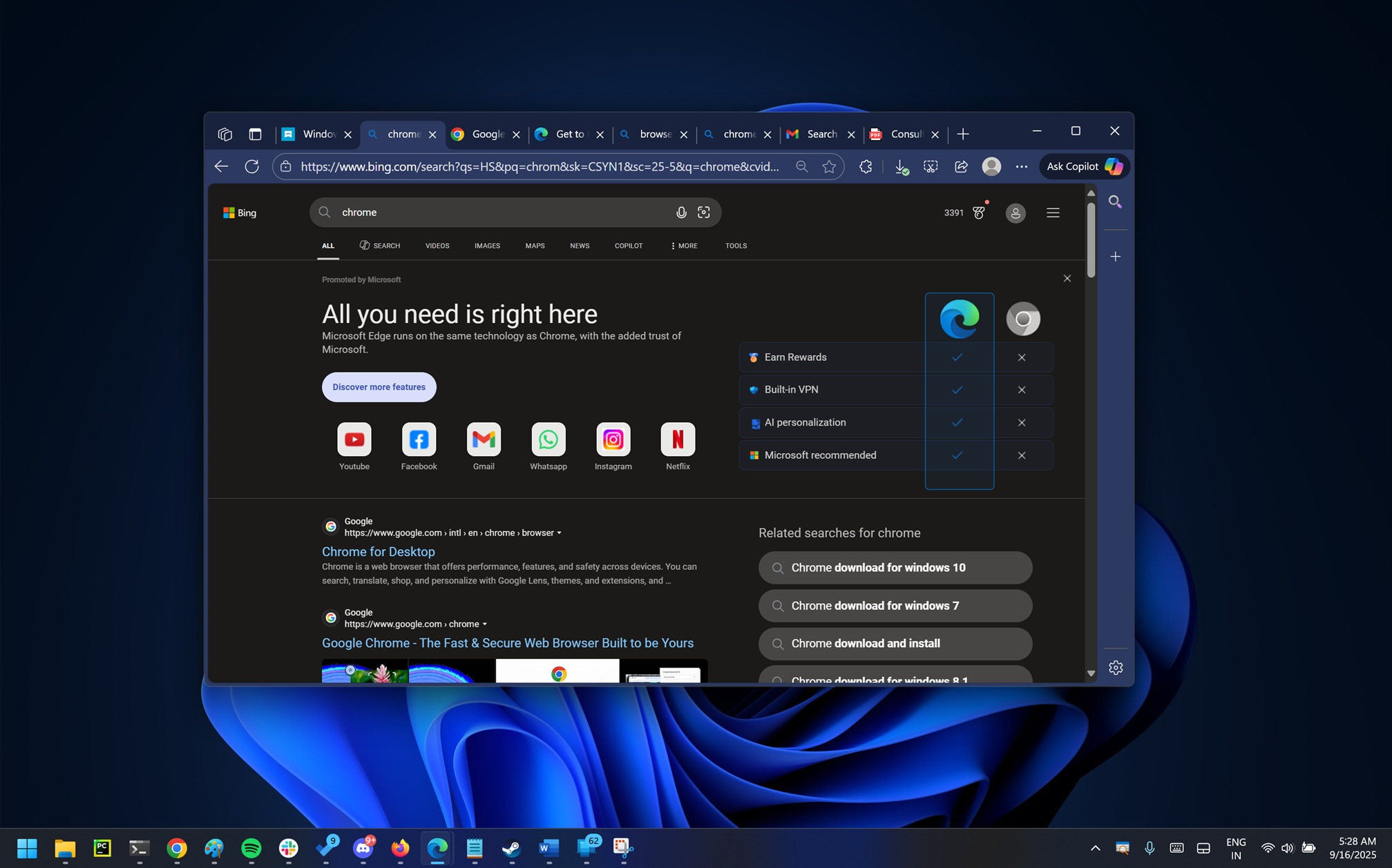 Bing的新广告显示在Windows 11上的Google Chrome下载Microsoft Edge“记分牌”