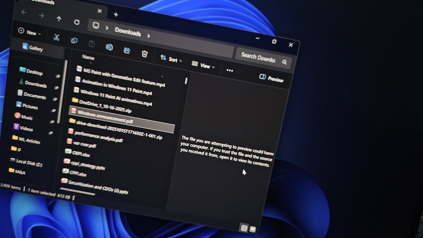 微软承认默认情况下,文件资源管理器预览窗格在 Windows 11 25H2 中无法用于 Internet 文件