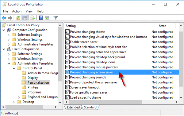如何防止用户在Windows 10中更改屏幕保护程序