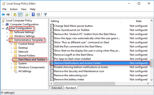 如何在Windows 10中禁用通知和操作中心