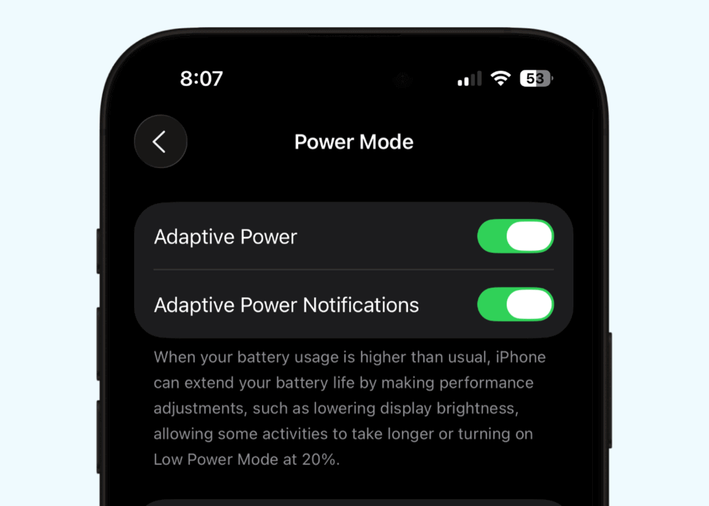 iOS 26：如何在 iPhone 上打开或关闭自适应电源模式