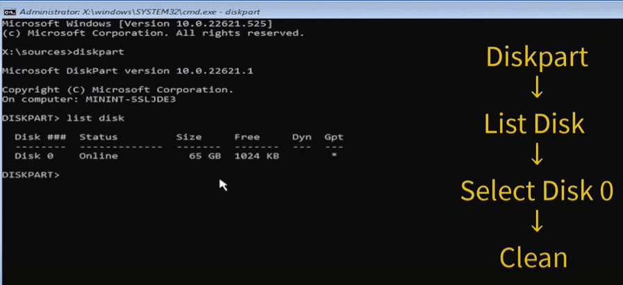 安装新窗口时，磁盘虚拟磁盘服务错误不允许清洁