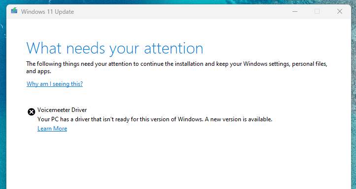 修復Windows 11 24H2更新失敗是由VoiceMeeter驅動程序錯誤引起的