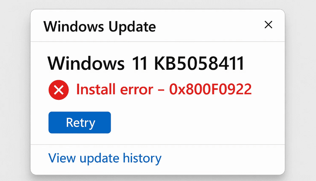 如何修复Windows 11 KB5058411更新安装错误0x800F0922（2025指南）