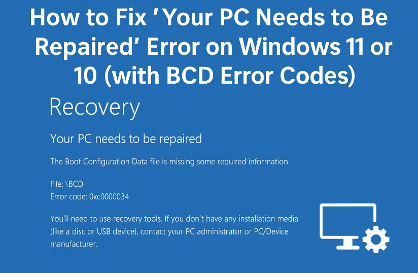 如何修复Windows 11或10上的“ PC”错误（带有BCD错误代码）