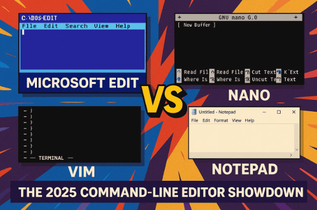 Microsoft Edit、Nano、Vim、Notepad：2025 年命令行编辑器对决